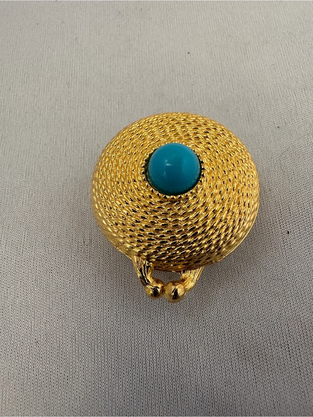 Estee Lauder Gold-Tone Perfume Compact with Turquoise colored Cabochon